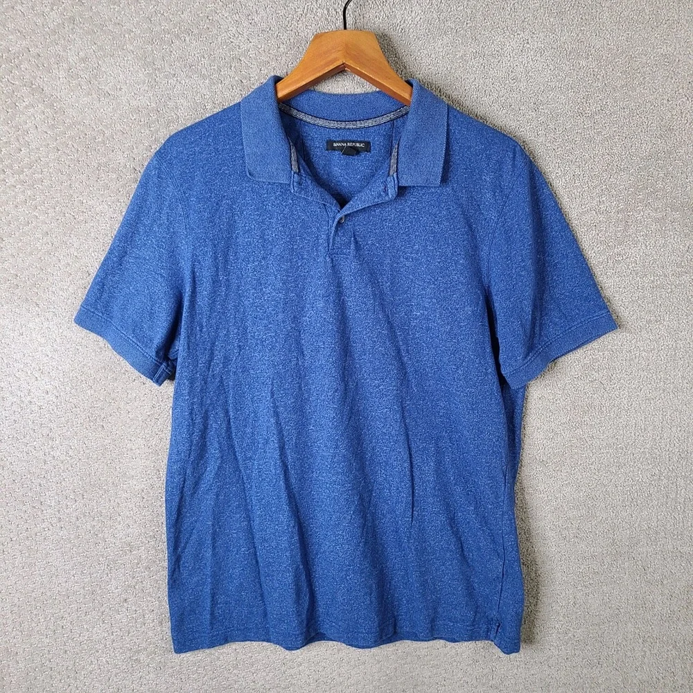 Banana Republic Shirt Mens‎ Large Blue Polo Short Sleeve Cotton Blend Casual